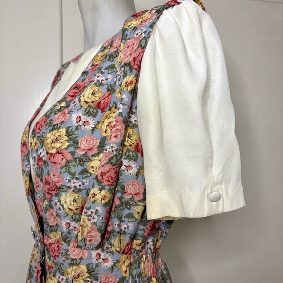 Vintage 80s Floral Cottagecore Short Sleeve Blousey A Line Midi Dress - Picture 5 of 10